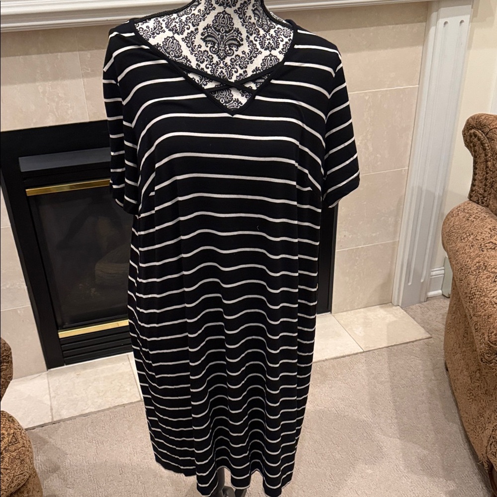 Westport Black and White Striped Midi Dress